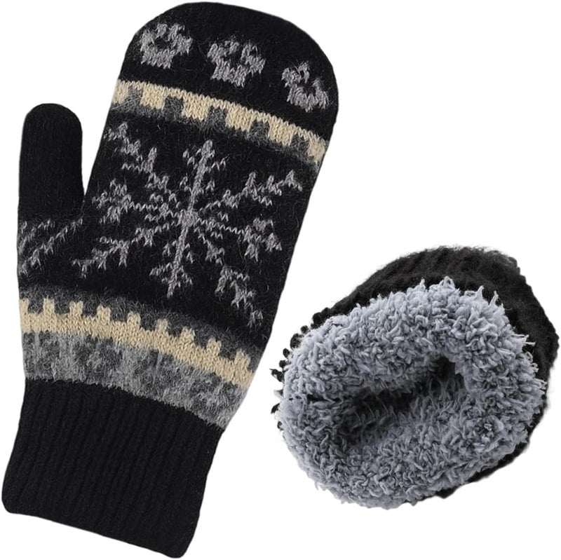 Eohak Winter Warm Mittens for Women - Knit Gloves Soft Wool Thick Fleece Lining Mittens - Image 1